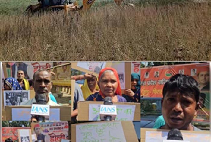 सपा-कार्यालय-के-बाहर-दलित-किसानों-ने-किया-विरोध-प्रदर्शन,-सपा-नेता-पर-लगाया-जमीन-कब्जाने-का-आरोप