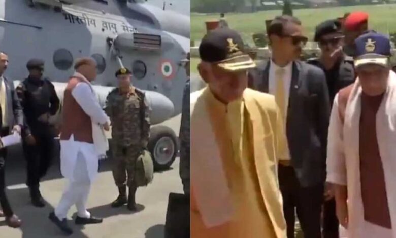 रक्षा-मंत्री-राजनाथ-सिंह-श्रीनगर-पहुंचे,-बादामी-बाग-छावनी-का-किया-दौरा,-lg-मनोज-सिन्हा-भी-मौजूद